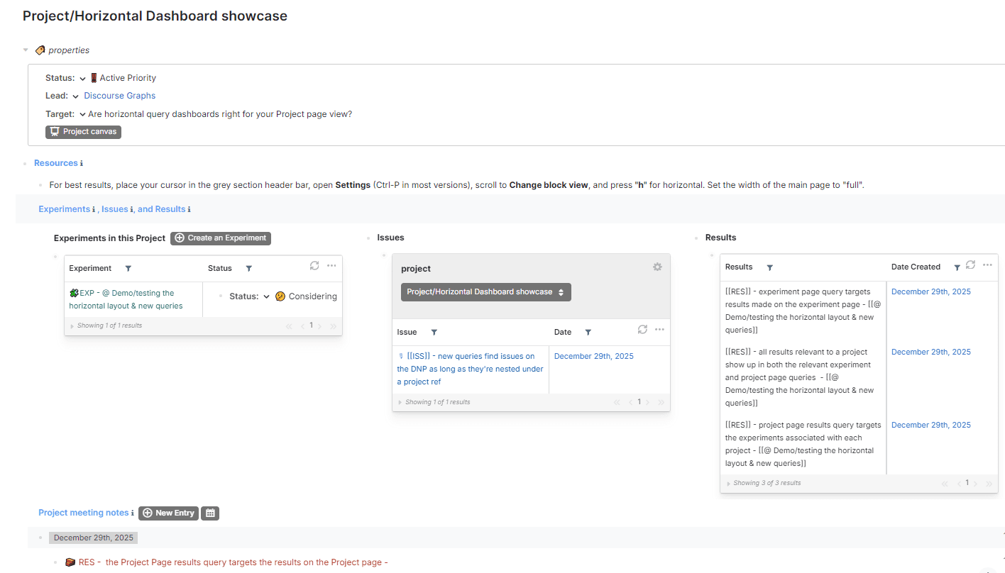Project page layout using the horizontal block view